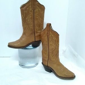 Old WEST Boots Leather Tan Children Western Boy Girl Size 10.5  Style CF8229
